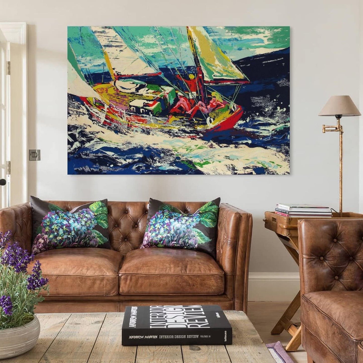 LeRoy Neiman, North Seas Sailingposters for Girls Room Wall Art for Bathroom Bedroom Decor Colorful Oil Painting Print on Canvas Picture Poster Wall Art Decoration Stretched And Framed Painting 16x24i
