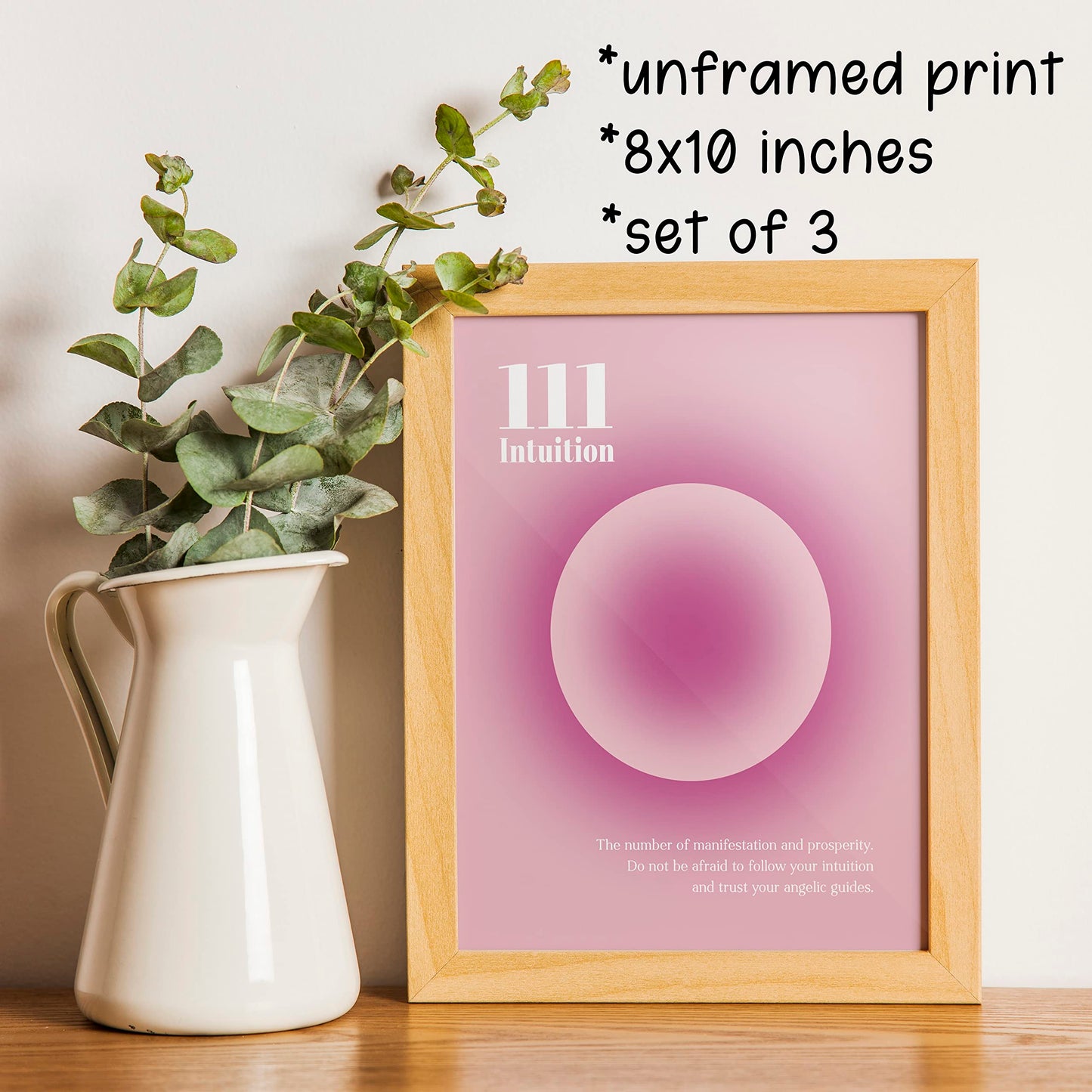 KEUSPI Angel Number 111 Intuition Daily Affirmations Divine Feminine Pink Aura Energy Gradient Wall Art Poster Prints for Bedroom Dorm Decor,Spiritual Decorations Posters Unframed 8x10 Inches Set of 3