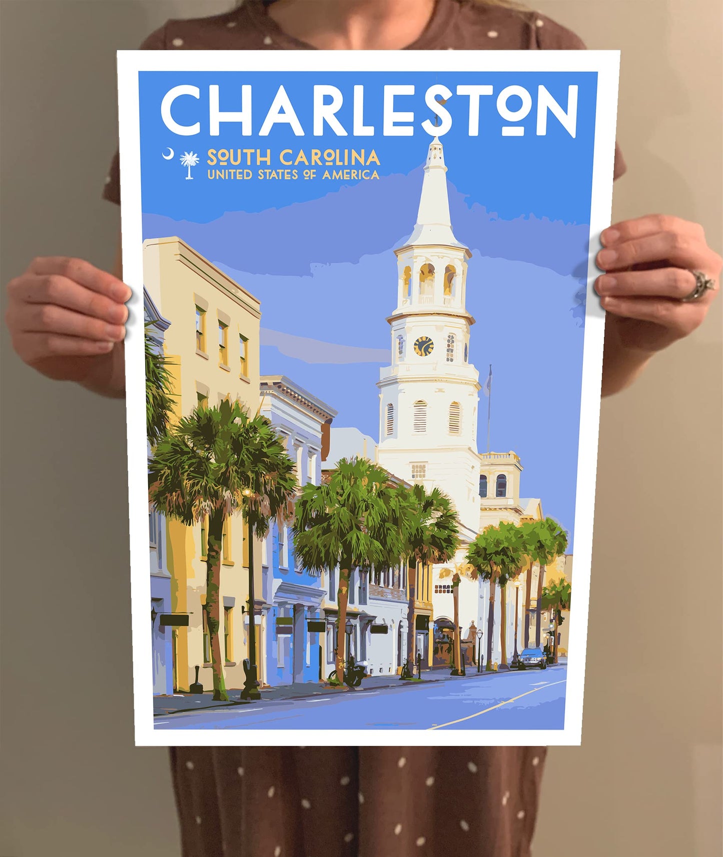 Charleston South Carolina Vintage-Style Travel Poster - 8x10-12x18-18x24-24x36 / 4x6 Postcard WPA Style Art Print Rainbow Row (4x6 Inch Postcard)