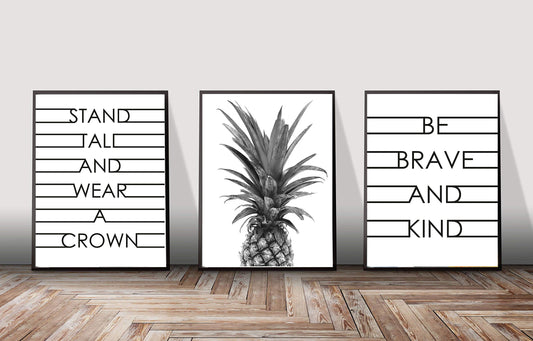 Modern Home Pineapple Inspirational and Motivational Wall Decor Prints. Artwork for Bedroom, Bathroom, Office, Kitchen, Living Room, House, Bathrooms. Poster Decorations ft Quotes and Pineapples