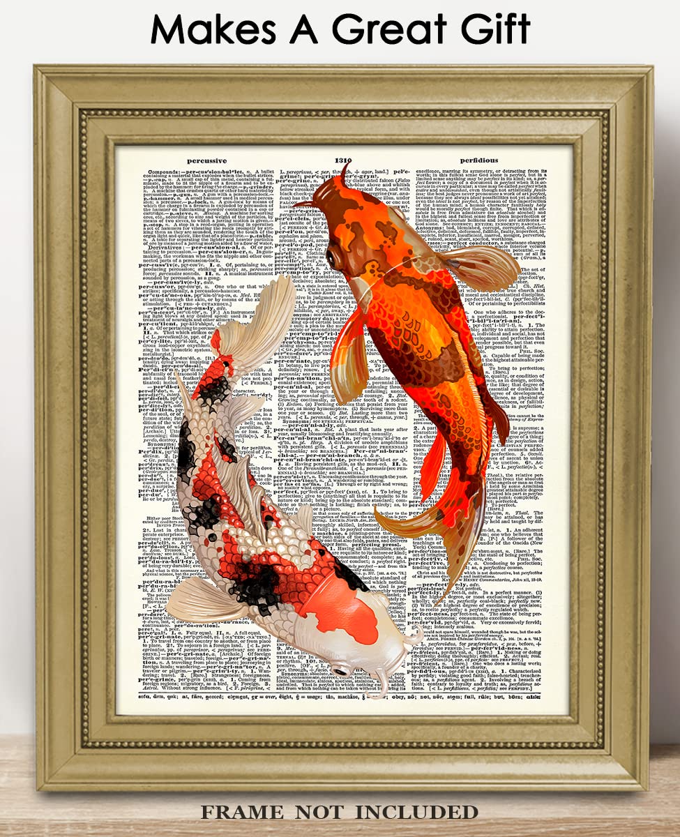 Koi Fishes Dictionary Wall Art Print: 8x10 Unframed Poster For Home, Office, Dorm & Bedroom Decor - Great Gift Idea Under $15 for Koi Fish Lovers