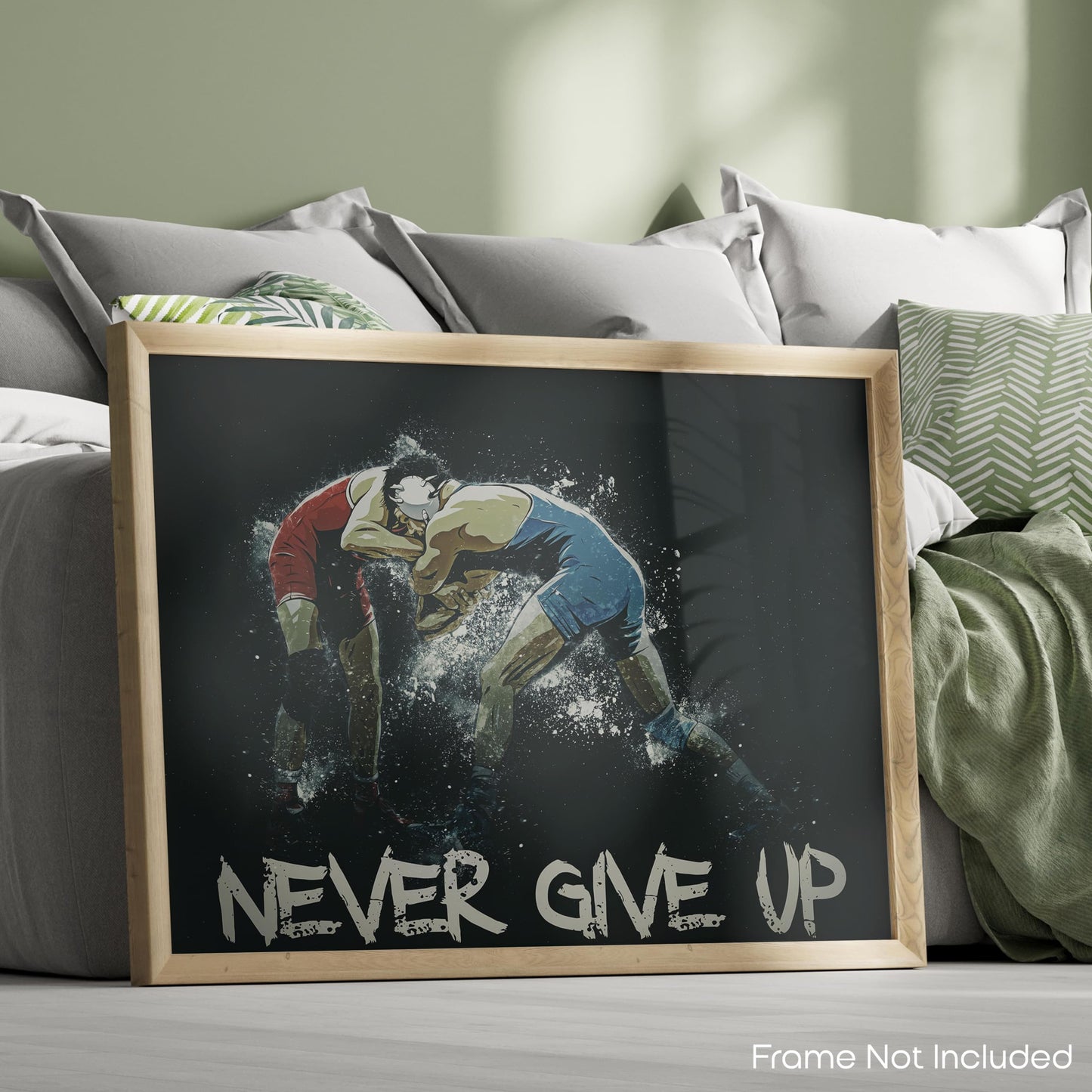 Never Give Up Motivational Wrestling Poster Wall Art Quotes Print Home Boys Room Gift Classroom Decor 11X14 Inches Unframed