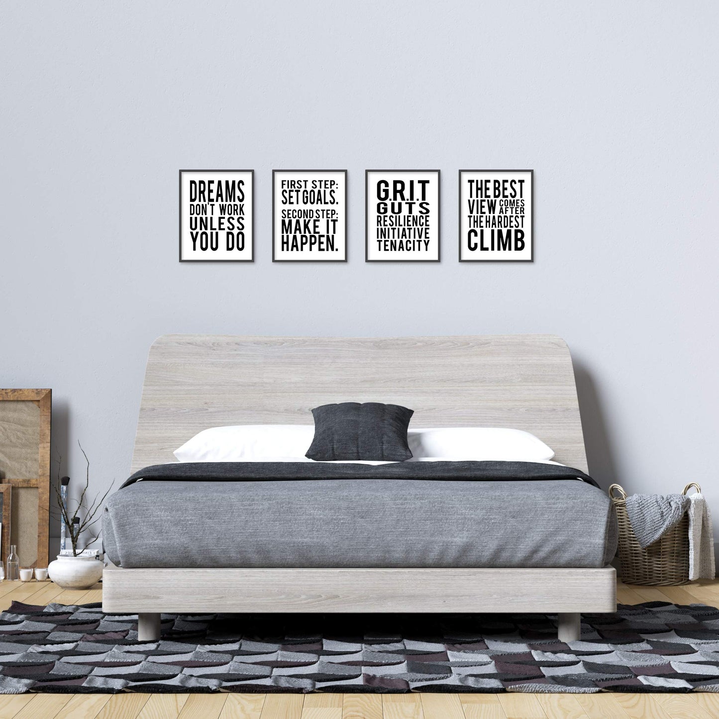 Brooke & Vine Motivational Quotes Wall Decor Posters Inspirational Wall Art Prints (UNFRAMED 8 x 10) Classroom Decorations - Office, Bedroom, Dorm, Cubicle, Gym (Goals, Grit - White Background)