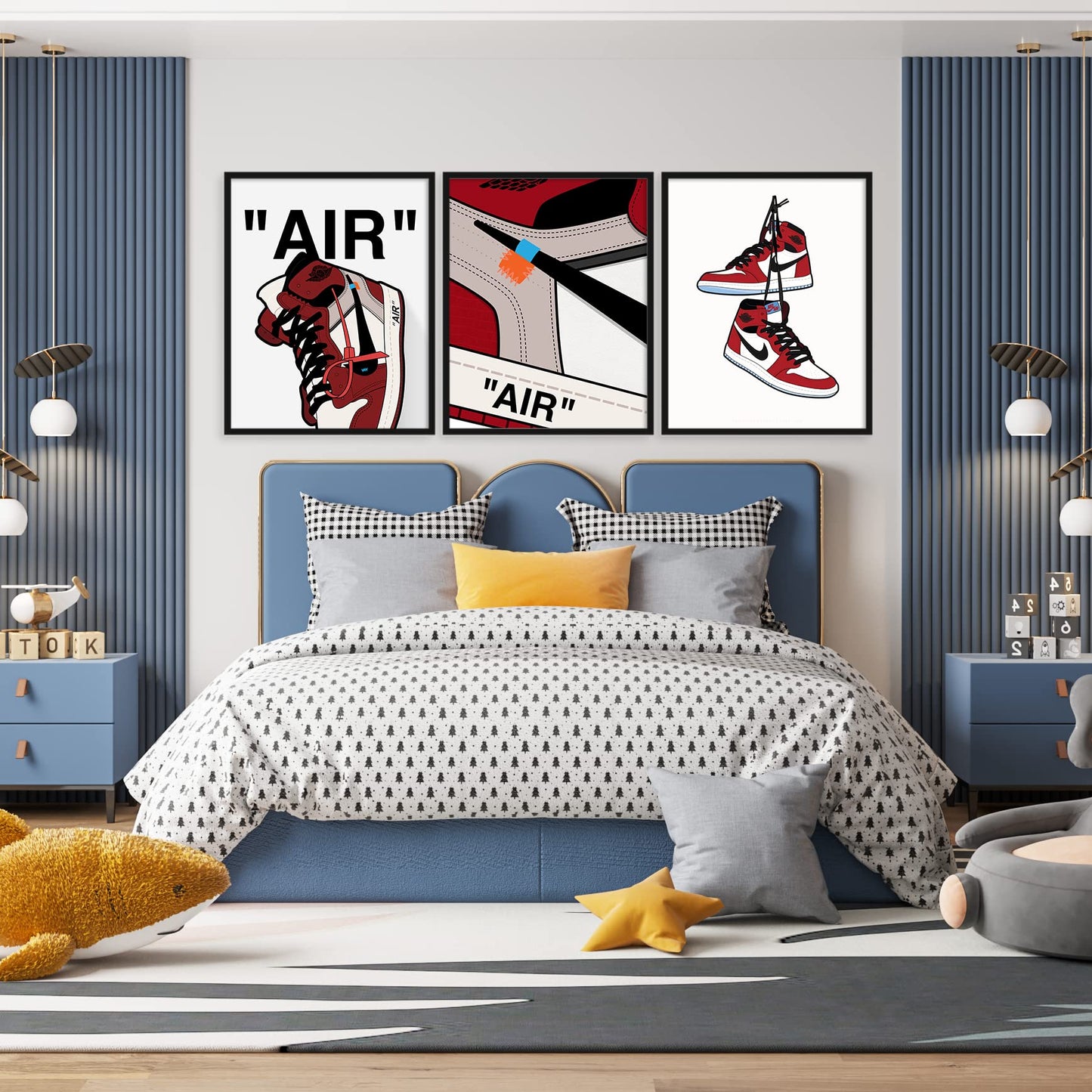 Sylvana Workshop - Air Jordan Red Poster Prints , UNFRAMED(8"x10" Set of 3 Wall Decor)