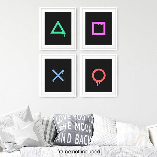 Game Room Playstation Decor Wall Art,Playstation Decor Button Art,Gamer Decor Print Posters For Boys Bedroom, Game Room Decor,Gaming Decor For Boys Room,Set of 4 (8x10) Prints,Unframed
