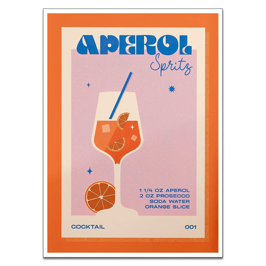 Retro Cocktail Aperol Spritz Poster Blue Orange pink Wall Art posters for room aesthetic vintage bar cart decor for home Kitchen decor prints(12x18inch unframed)