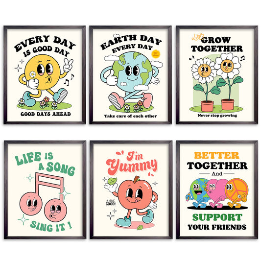 Retro Aesthetic Room Decor Vintage Cute Motivational Postive Quote Poster Print Wall Art Gift Home Bathroom Bedroom Unframed 6Pcs (8x10In)