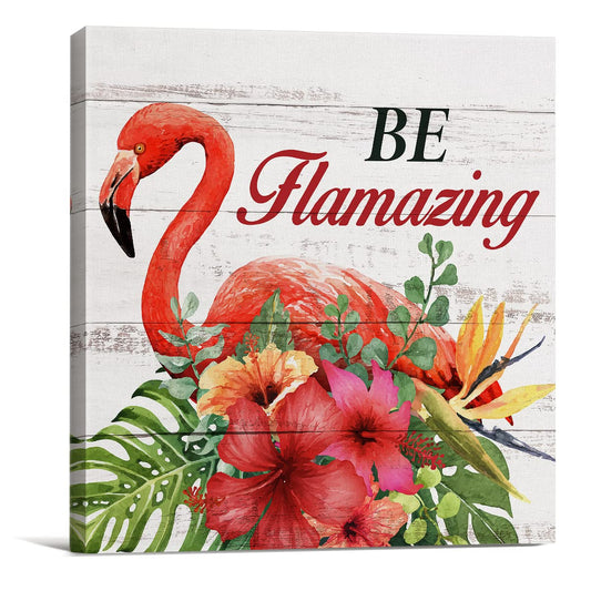 Country Be Flamazing Flamingo Canvas Prints Wall Art Decor Desk Sign Summer Flamingo Quote Poster Painting Framed Artwork 8 x 8 Inch Rustic Home Office Shelf Wall Decoration