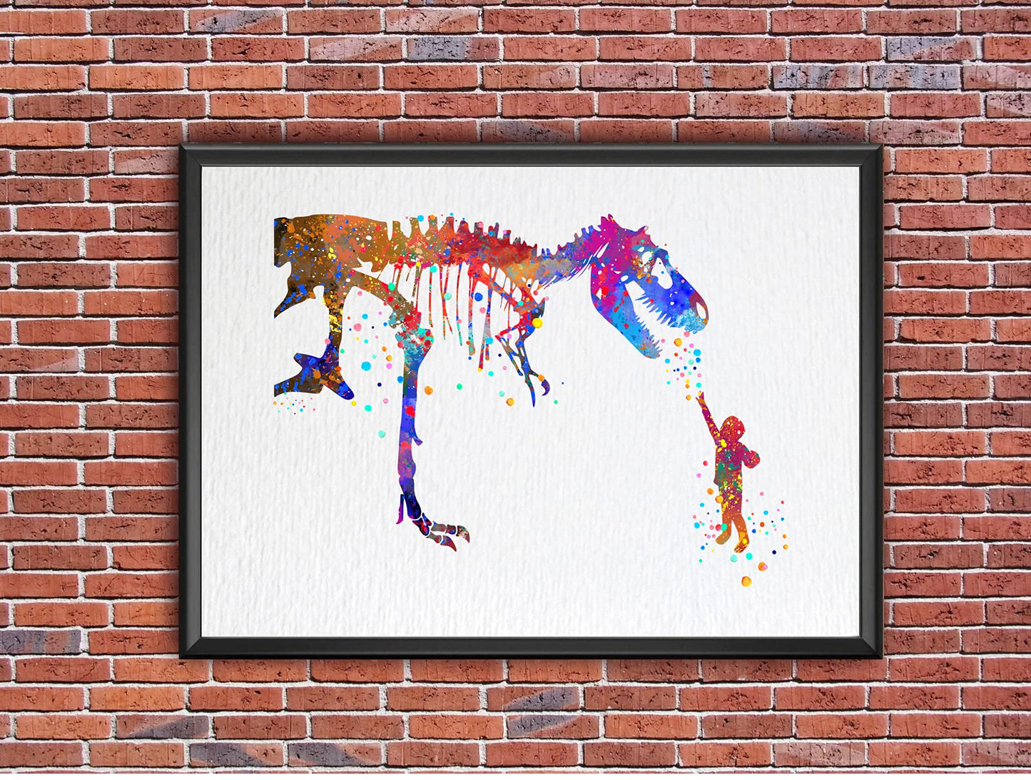 Dignovel Studios 8X10 Unframed Boy and T-Rex Dinosaur Brave Curious Peace Tyrannosaurus Rex Friendship Animal Watercolor Art Print Poster Wall Art Nursery Kids Office Home Decor DN578