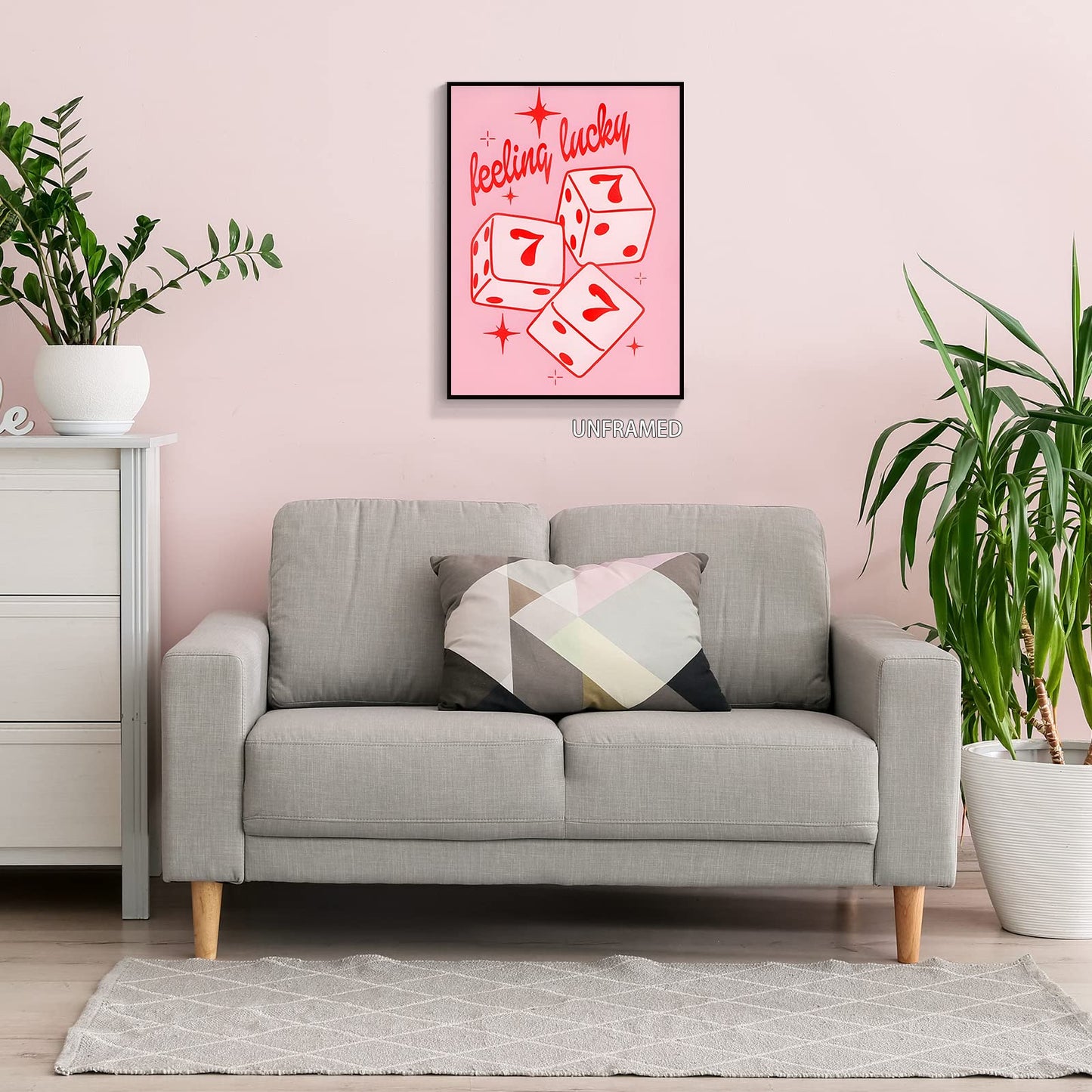 Cmoqtiv pink lucky Lucky number 7 dice aesthetic posters funny preppy playing card canvas wall art game room prints painting retro trendy modern wall decor for teen girl bedroom dorm 12x16in unframed
