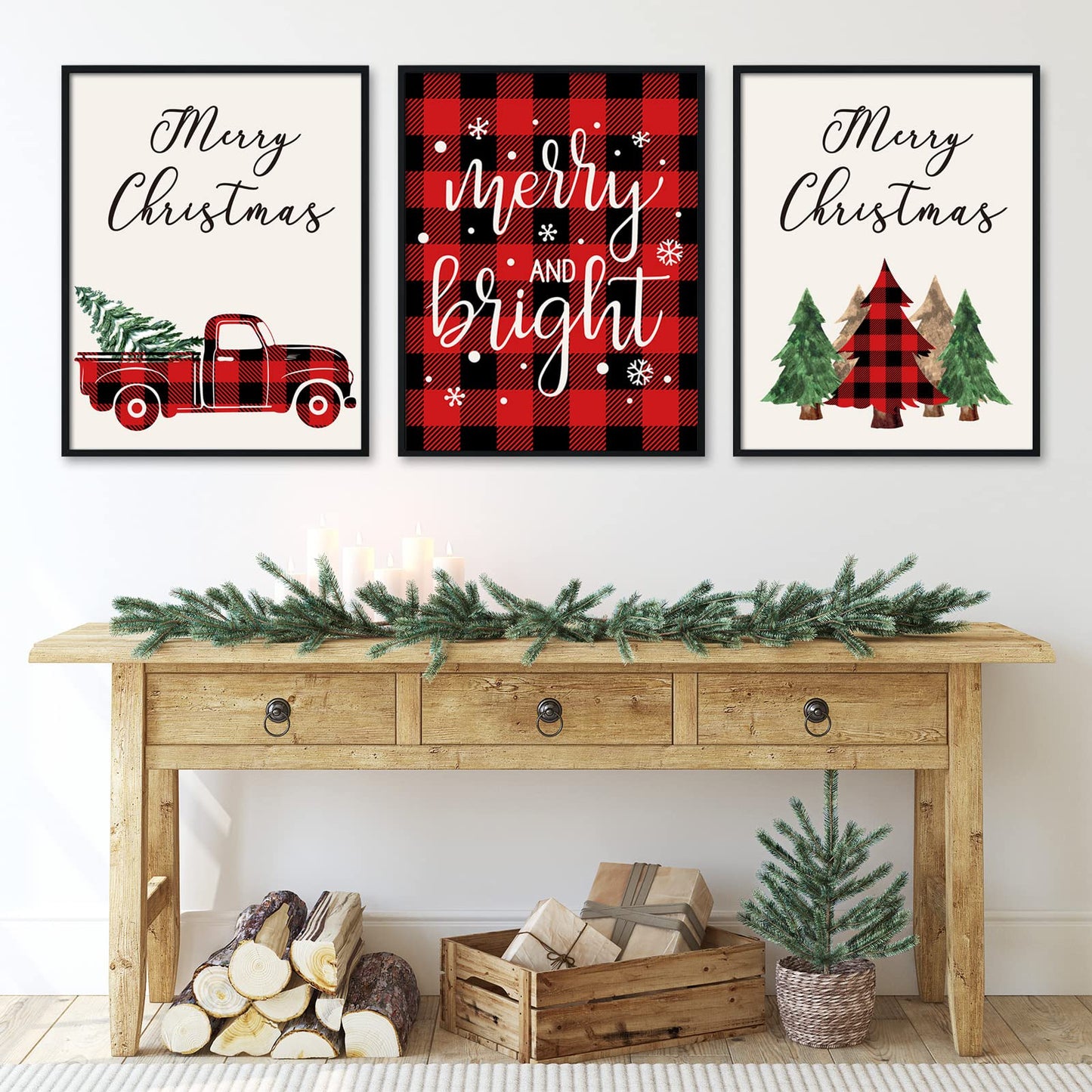 AnyDesign 6Pcs Christmas Wall Art Prints 8x10in Red Black Buffalo Plaid Art Poster Decor Farmhouse Xmas Tree Truck Reindeer Posters Room Decor for Gallery Living Room Bathroom Wall Decor(NO FRAME)