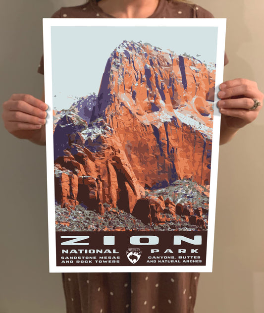 Zion National Park Vintage-Style Travel Poster - 8x10-12x18-18x24-24x36 / 4x6 Postcard WPA Style Art Print Utah USA Angel's Landing (4x6 Inch Postcard)