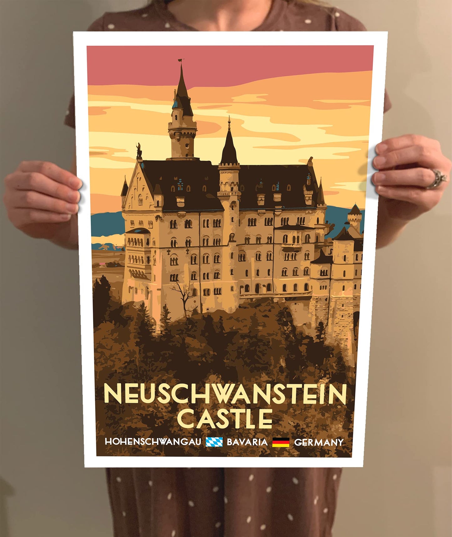 Neuschwanstein Castle Vintage-Style Travel Poster - 8x10-12x18-18x24-24x36 / 4x6 Postcard WPA Style Art Print Bavaria Germany (8x10 Inch Poster)