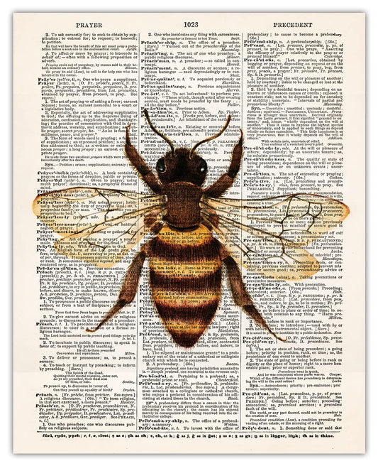 Vintage Bee Dictionary Wall Art Print - 8x10 Unframed Poster Print for Home, Office, Living Room and Bedroom - Creative Gift Idea for Bee and Farm Lovers