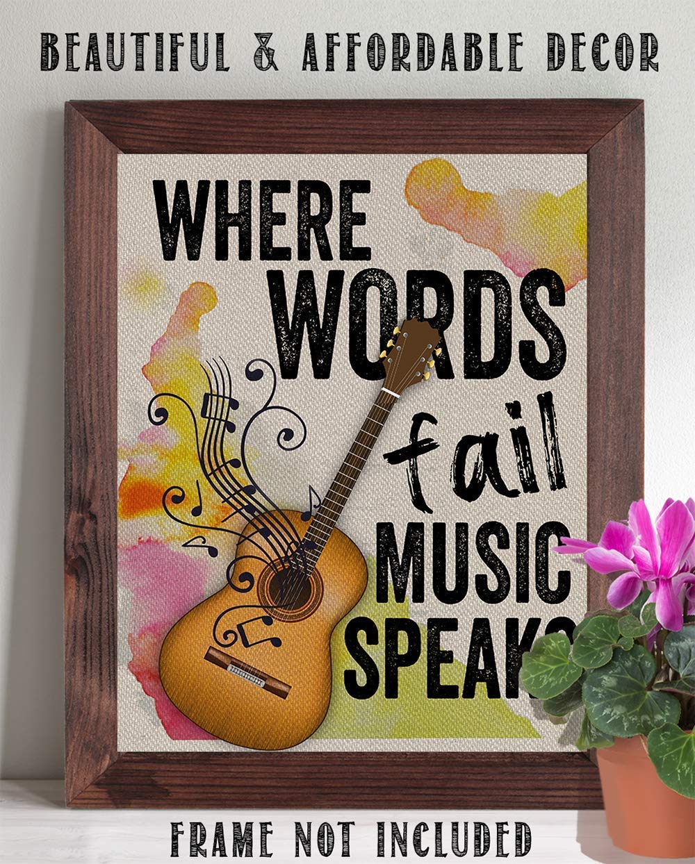 Where Words Fail Music Speaks Poster, Music Posters Room, Modern Home Decor, Guitar Canvas Wall Art, Perfect Gift for Musicians, Inspirational Quotes Wall Art,11x14 Inch Unframe Posters