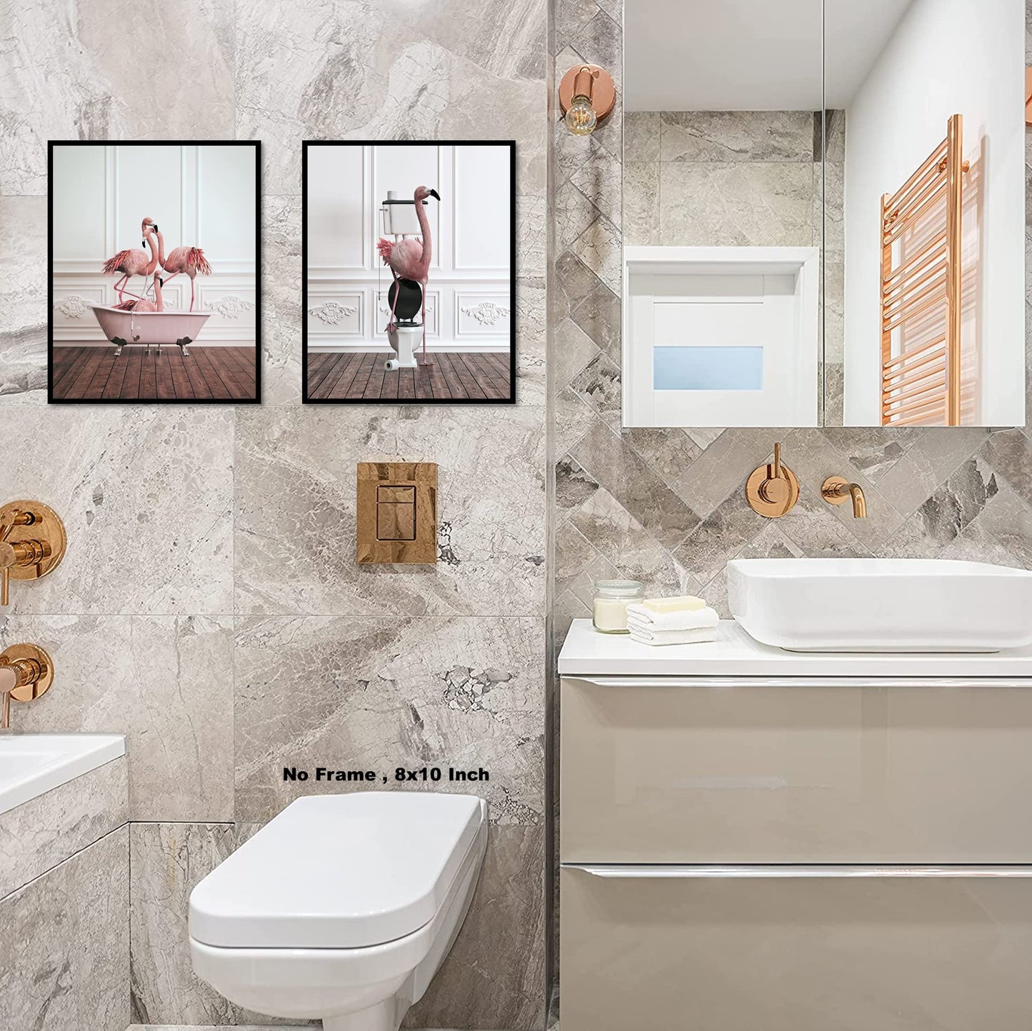 Funny Bathroom Flamingo Wall Art – Unframed Set of 2 (8 x 10 Inch) – Flamingos Pink Room Decor, Bathroom Wall Decor, Kids Bathroom Decor, Animal Flamingos Pictures Posters for Funny Bathroom and