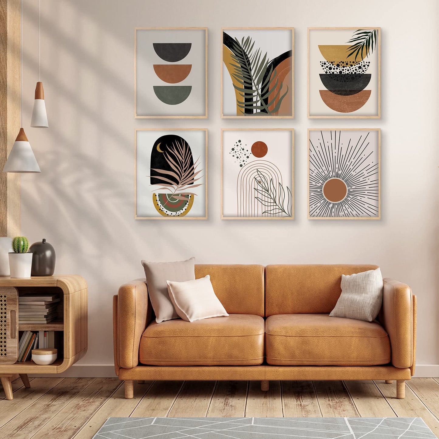 Canssape Boho Wall Art Decor Set of 6 Mid Century Modern Wall Prints 8"x10" Abstract Poster Prints Minimalist Painting Aesthetic Geometric Wall Poster for Living Room Decor (Unframed)