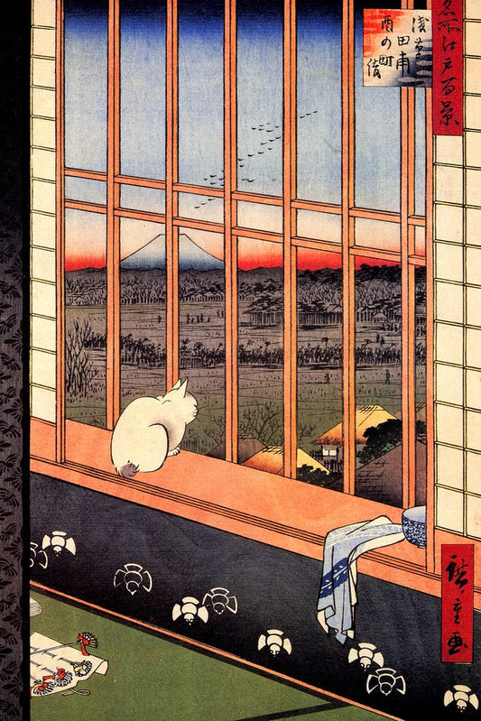 Hiroshige Asakusa Ricefields Cat Poster Utagawa Hiroshige Torinomachi Festival Japanese Woodblock Artwork Cool Wall Decor Art Print Poster 12x18