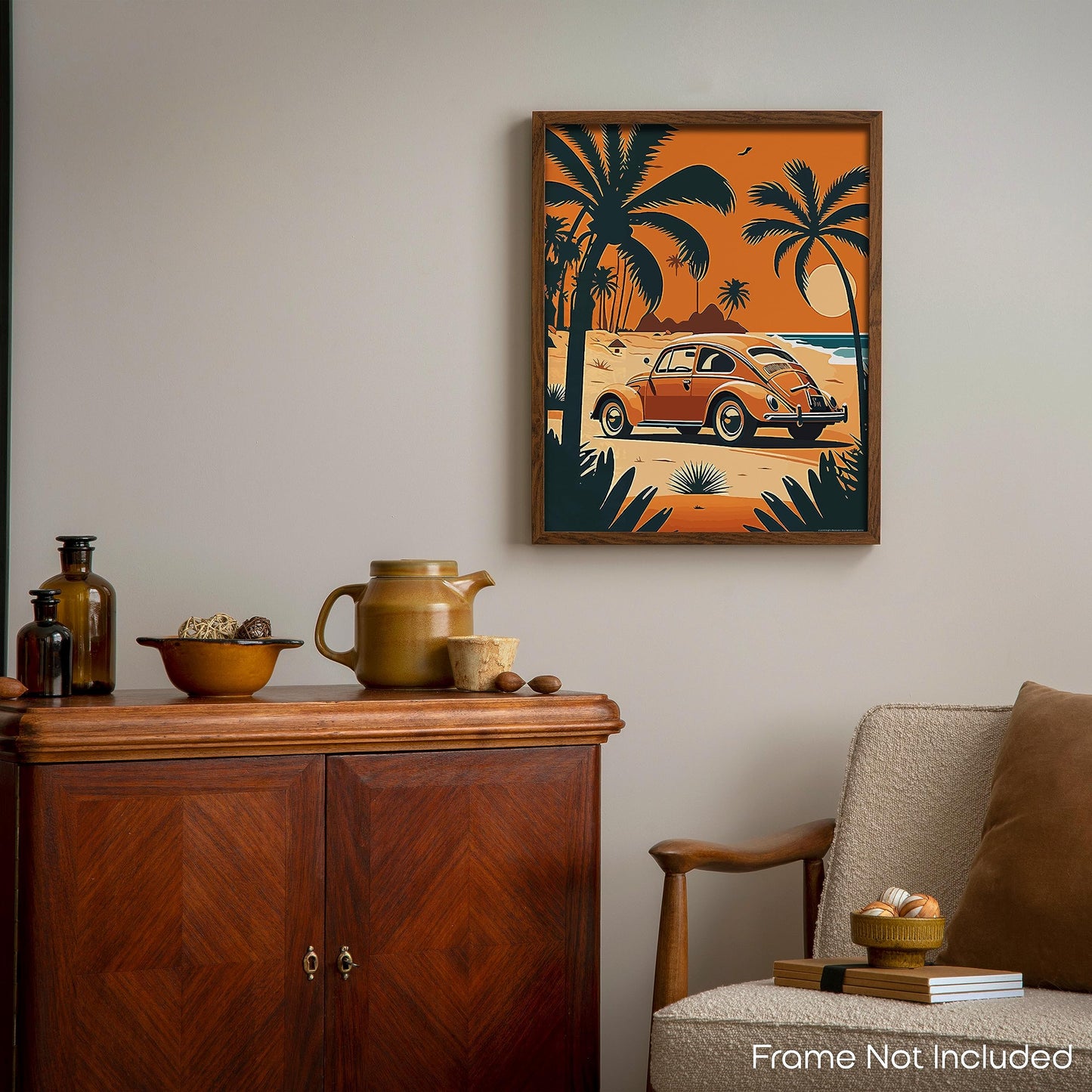 Inspirational Wall Art Co. - Orange Beetle | Retro Volkswagen Poster - Vintage Beach Poster - Beach Surf Poster - Vintage Beach Prints - Pictures For Beach House | 11x14 Inches Unframed
