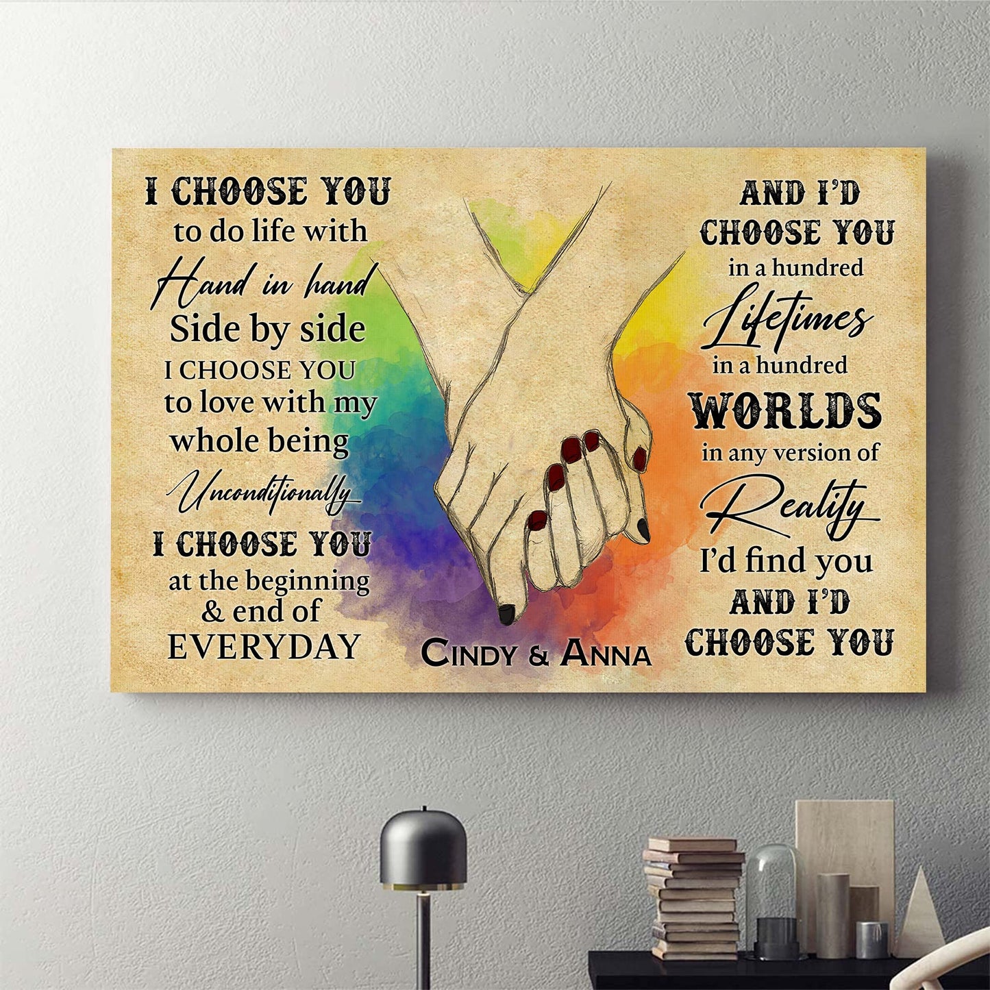 Personalized The Day I Met You Hands Holding Rainbow LGBT for Couple Gay Pride Lesbian Bedroom Decor Wedding Gift Lover Poster Canvas 1.5in Framed Prints Wall Art Home Decor Artwork Picture (Style 3)