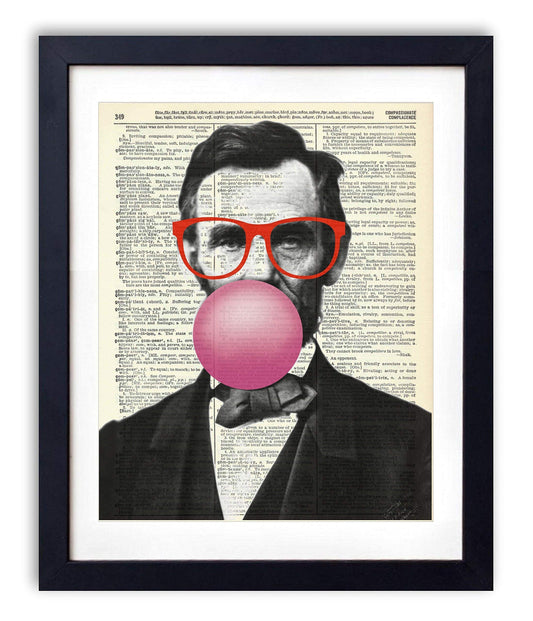 Abraham Lincoln Blowing Bubble, Funny Vintage Dictionary Art Print, Modern Contemporary Wall Art For Home Decor, Boho Art Print Poster, Country Farmhouse Wall Decor 8x10 Inches, Ready to Frame