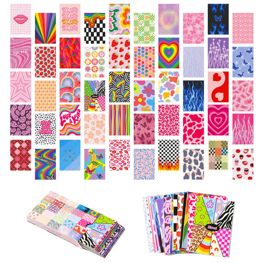 Kirako Y2K Wall Collage Kit Aesthetic Pictures Indie Room Decor Early 2000s Posters Prints for College Dorm Bedroom Decorations Colorful Kidcore Photo Collection Gifts for Teen Girls, 50 Pcs 4x6 Inch