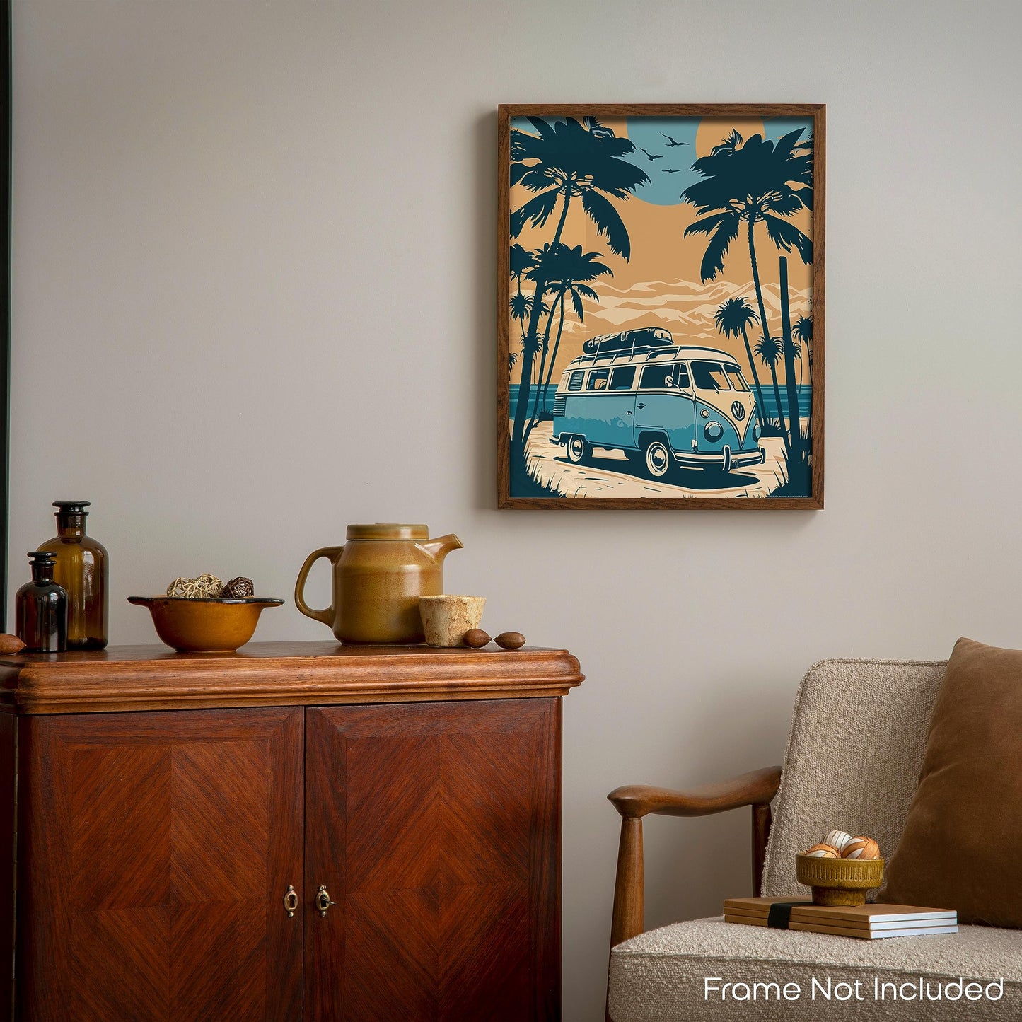 Inspirational Wall Art Co. - Palm Trees | Retro Volkswagen Van Poster - Vintage Beach Poster - Beach Surf Poster - Vintage Beach Prints - Pictures For Beach House | 11x14 Inches Unframed