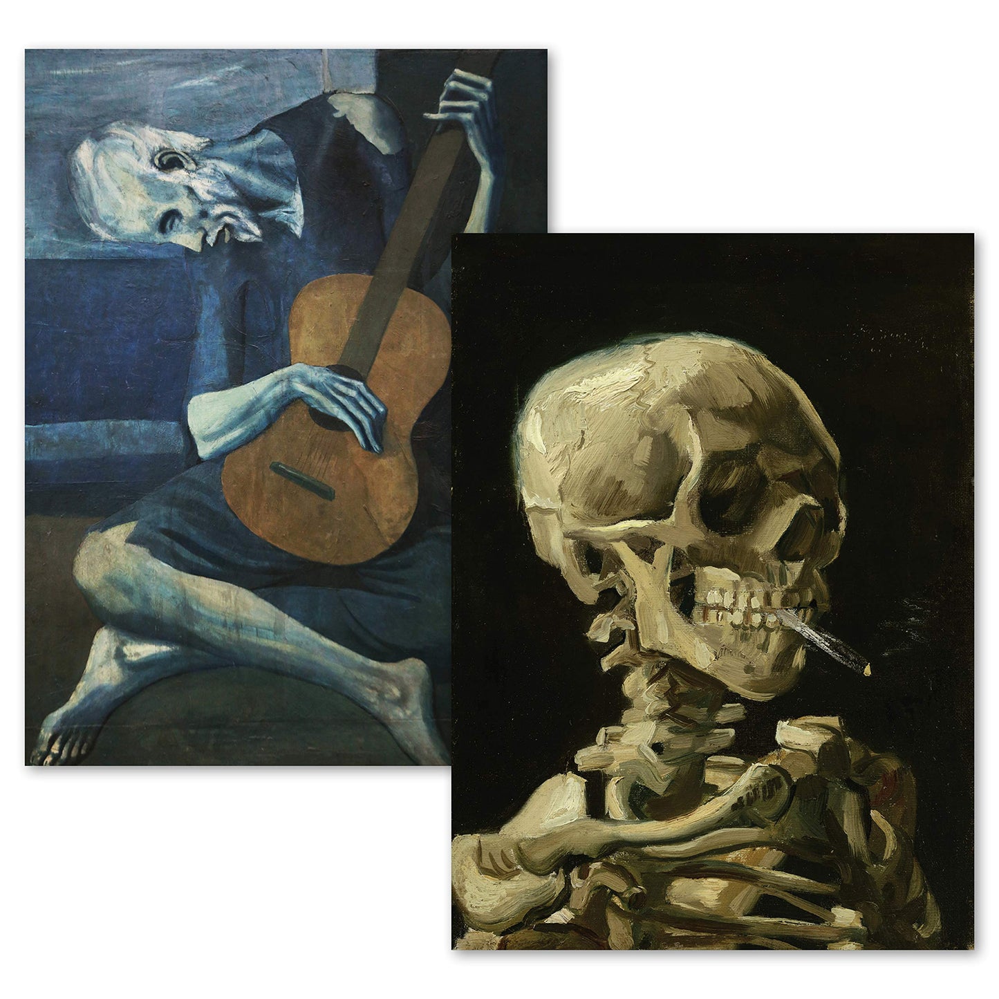 2 Pack - Van Gogh Skeleton & The Old Guitarist by Pablo Picasso Poster Print Set - Fine Art (Laminated, 18" x 24")