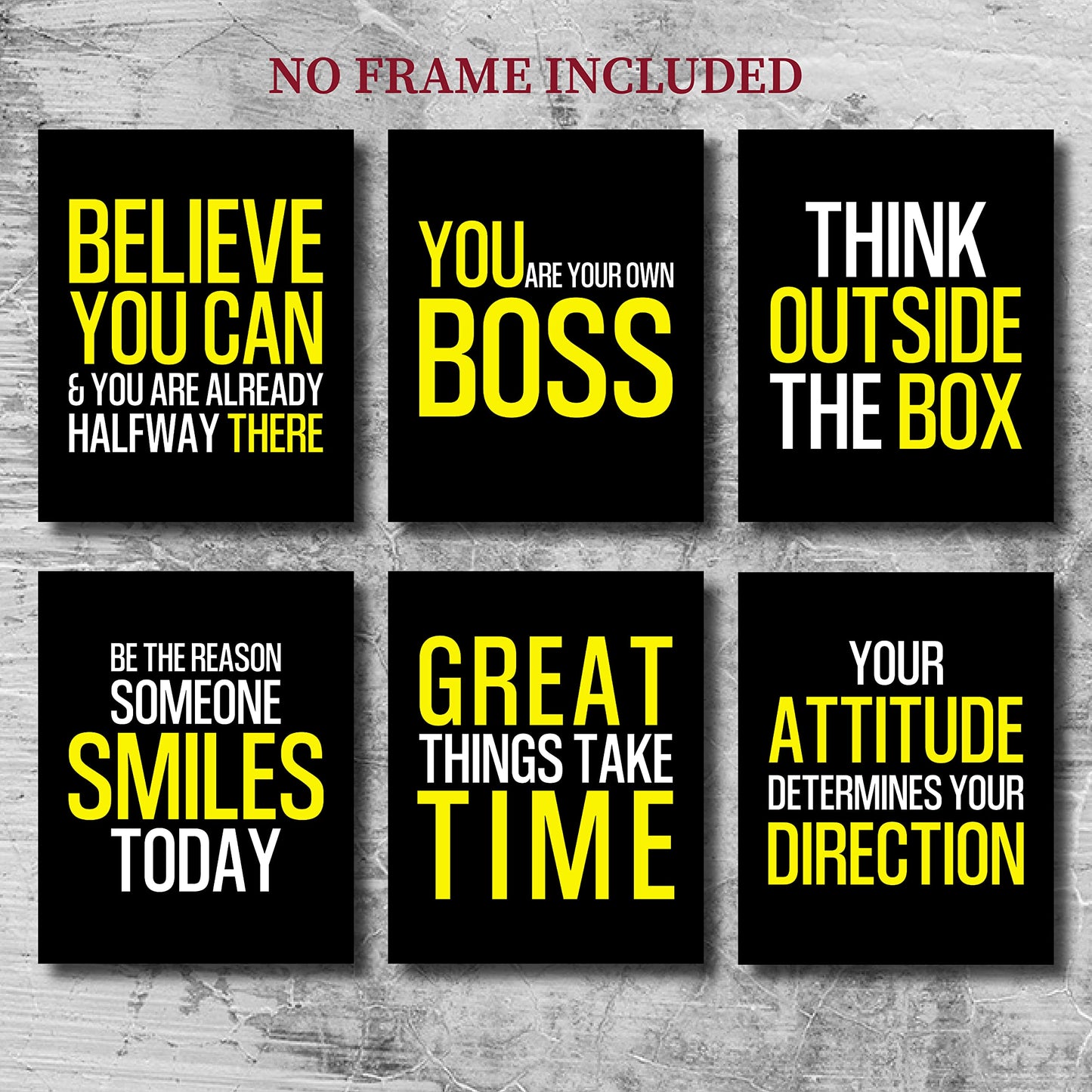 Unframed Motivational Quotes Wall Art - Set of 6 Inspirational Office Posters with Stickers, 8X10 inch Bathroom Wall Decor Quotes Posters Prints with Stickers for Study or Home Office