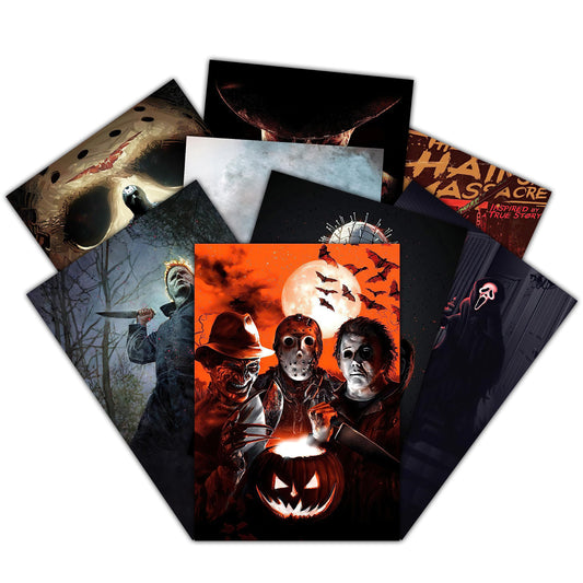 moriso Horror Posters (8 Pack) 11.4" x 16.5" Horror Movie Merchandise Horror Character Poster Art Print Home Living Room Wall Decoration Room Decor Unframed