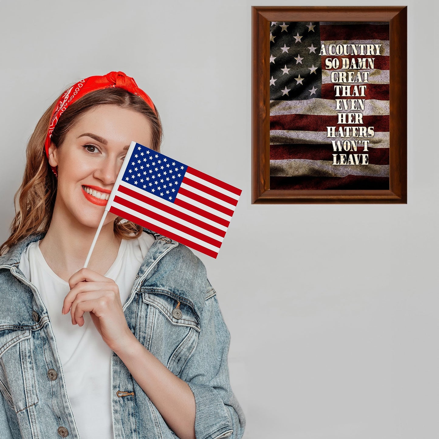 Country S Great Even Haters Won't Leave - Rustic American Flag Wall Art Poster, This Patriotic Wall Art Decor Print Is an Ideal For Home Decor, Offices & Great Gift for Veterans, Unframed - 8x10"