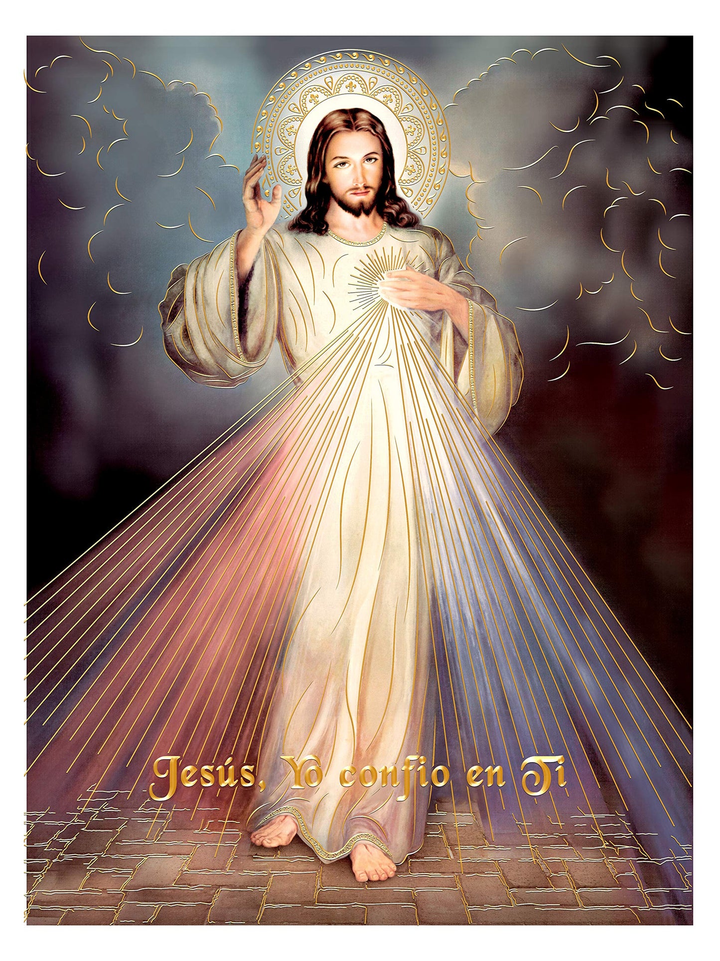 Divine Mercy Jesus Christ (8"x10") Gold Foil - Religious Wall Art Laminated Print Unframed Poster Home Decoration Arte Diseño Piezas Maestras