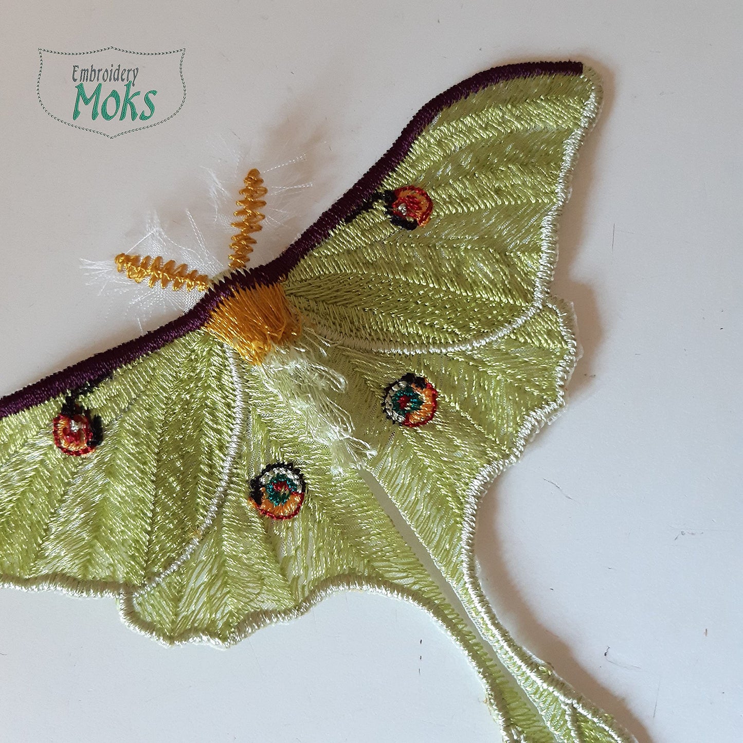 Moks373(p) Luna moth embroidery patch - Insect entomology