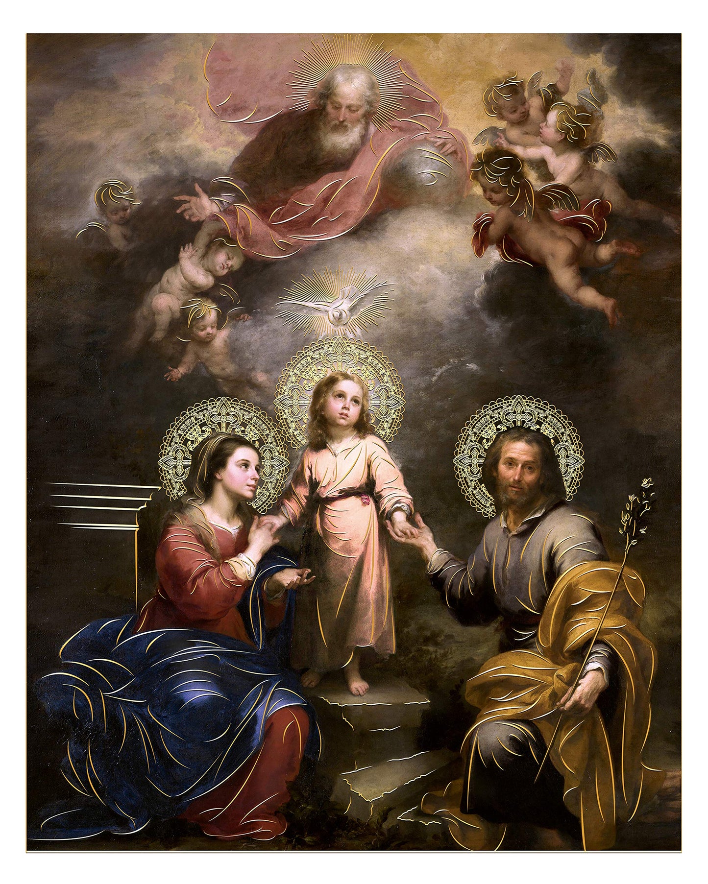 Holy Family (8"x10") Gold Foil - Religious Wall Art Laminated Print Unframed Poster Paper Home Decoration Arte Diseño Piezas Maestras