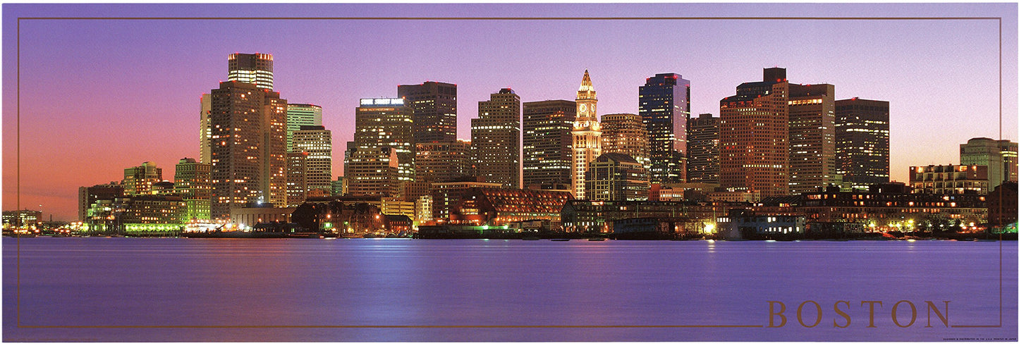 Impact Posters Gallery Boston City Skyline At Night Wall Decor Poster Art Print (12x36)