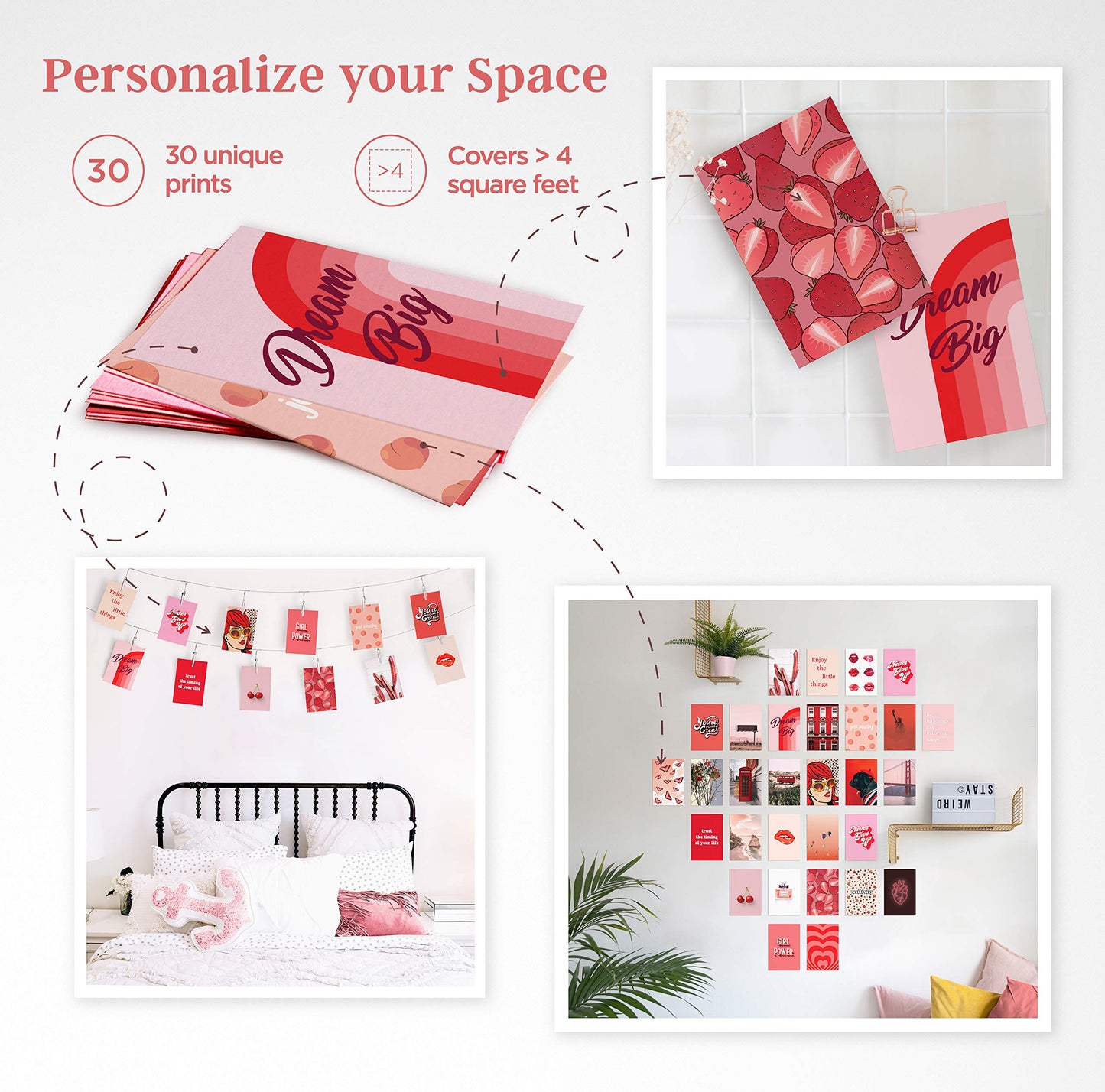 HAUS AND HUES Red Aesthetic Posters for Wall Collage Red Wall Art Aesthetic Wall Collage Kit Prints | Aesthetic Pictures for Wall Collage | Red Pack for Aesthetic Dorm Decor for College Girls