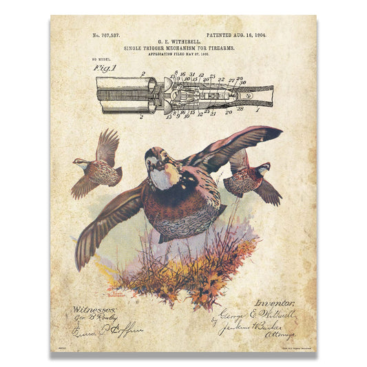 Inspirational Wall Art Co. - Quail - Vintage Patent Remington Shotgun Quotes Posters - Wall Art Print Office Kitchen Cabin Decor - 11X14 inches