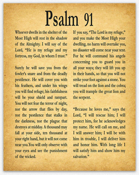 Psalm 91 Print Psalm Poster Psalm Wall Art Christian Gift for Friend Gift for Son Gift for Daughter Be Strong Gift Courage Get Well Gift (5 x 7, Vintage)