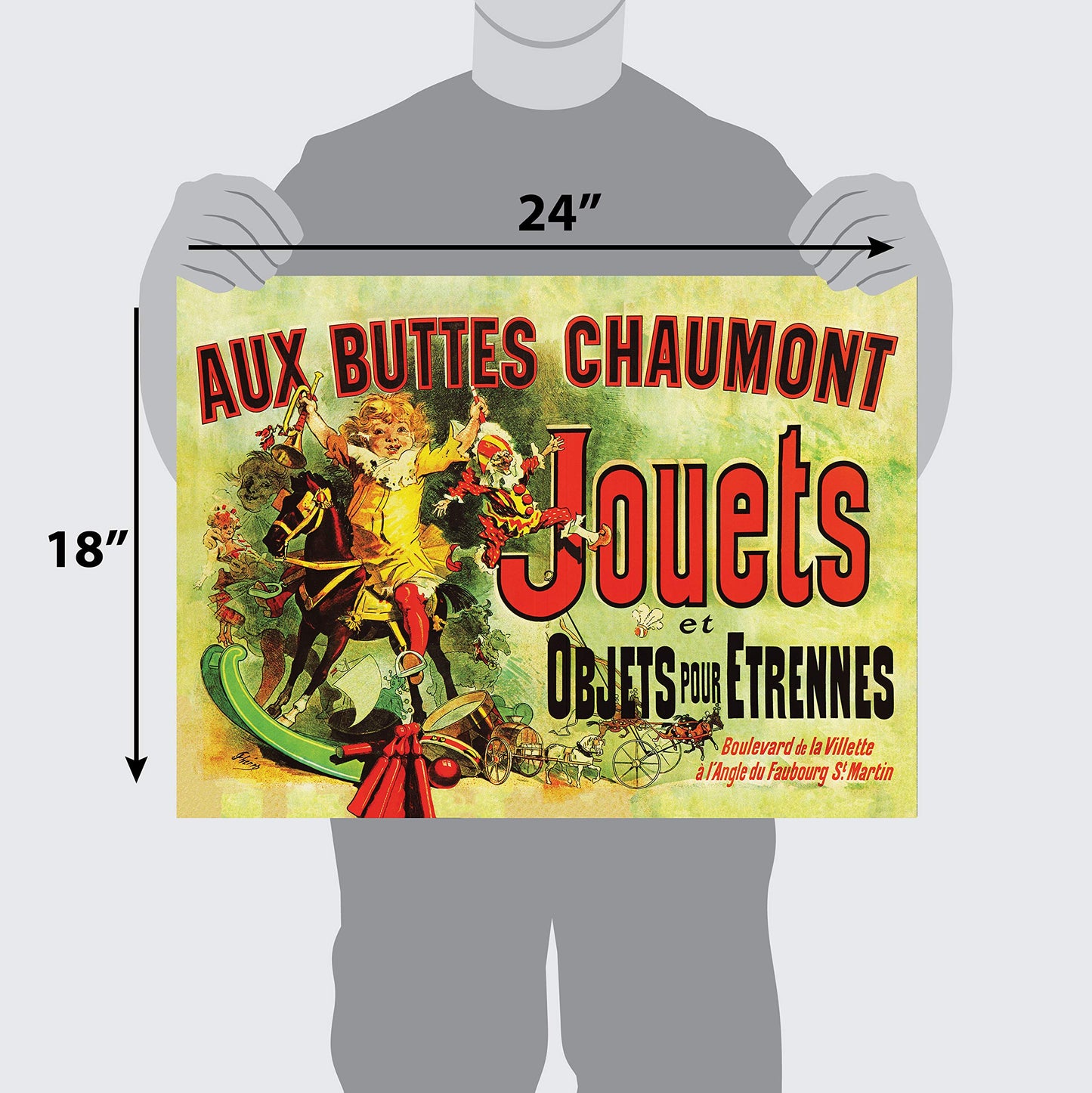 Palace Learning Jouets Poster (as seen in Monica's Apartment on Friends) - Aux Buttes Chaumont Jouets by Jules Cheret 1885 - Vintage Art Print (Laminated, 18" x 24")