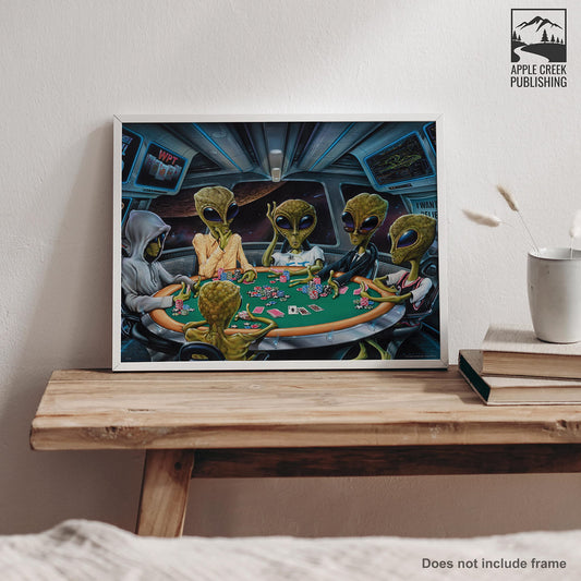 Apple Creek Area 51 Poker UFO Aliens Playing Poker Poster Art Print 11 x 14 Texas Hold'em Game Room Wall Decor