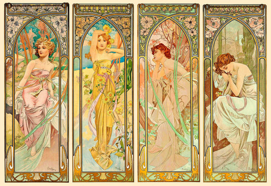 Alphonse Mucha CANVAS PRINT Times of Day Vintage Art Poster (#2) Paintings Oil Painting Original Drawing Photo Wall (8x12inch NO Framed)