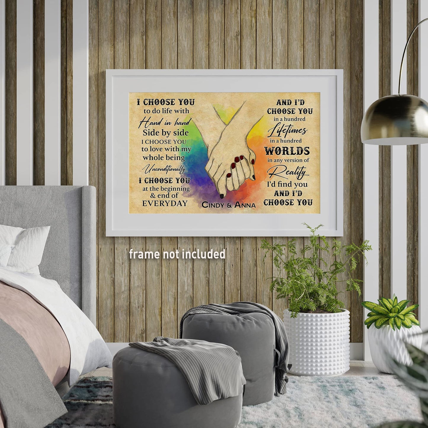 Personalized The Day I Met You Hands Holding Rainbow LGBT for Couple Gay Pride Lesbian Bedroom Decor Wedding Gift Lover Poster Canvas 1.5in Framed Prints Wall Art Home Decor Artwork Picture (Style 3)