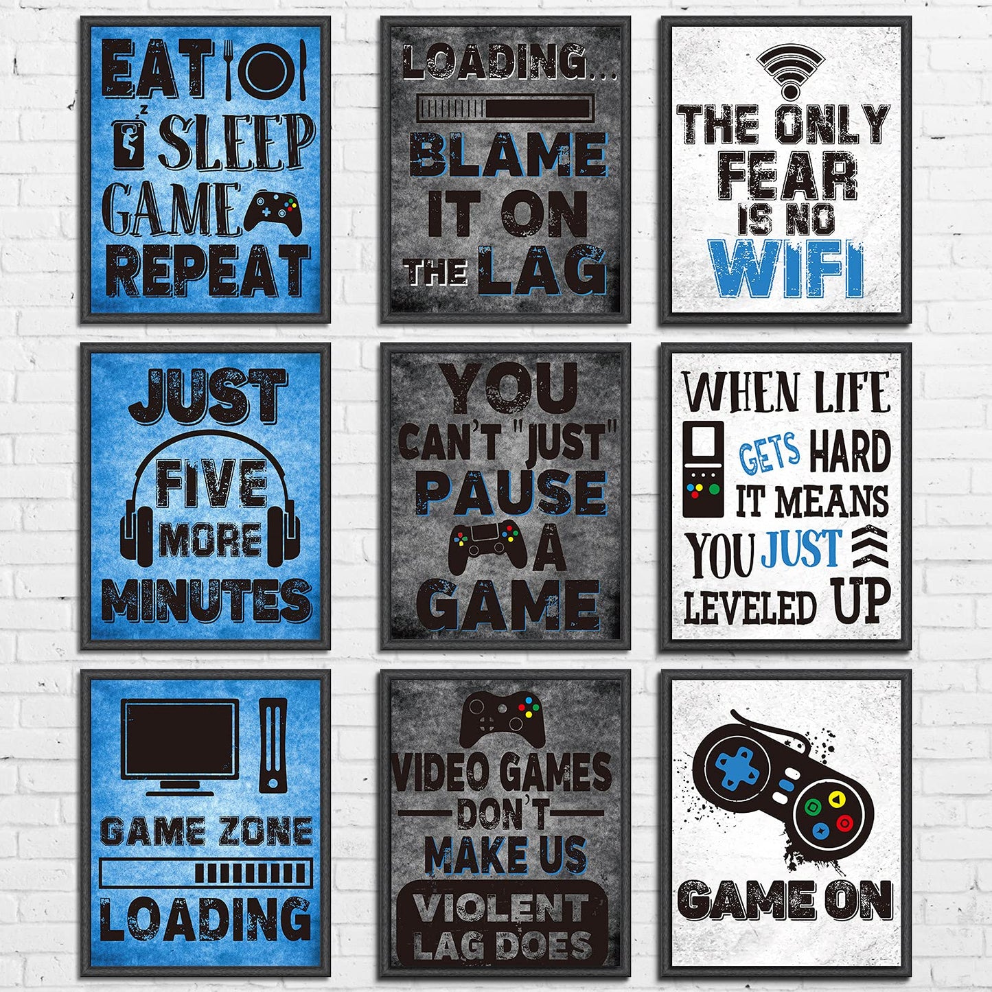 DRBLUEB 9 Pieces Video Game Themed Wall Art Print Poster, Game Themed Art Sign Print Room Wall Decoration Gift for Boys Bedroom Game Room Decorations Playroom Birthday Party Decor, No Frames 8” X 10”