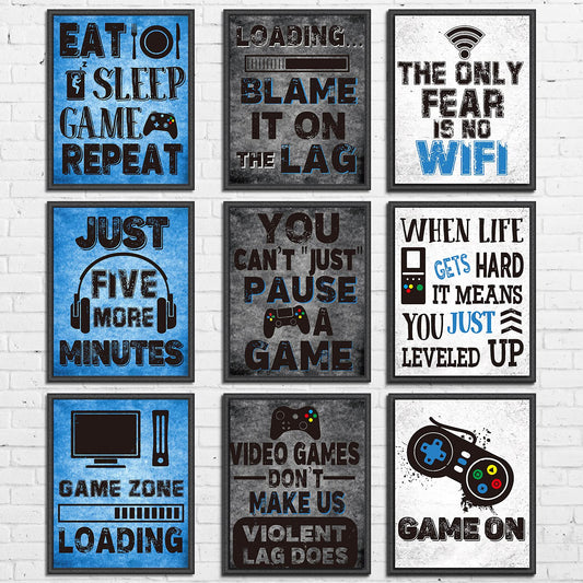 DRBLUEB 9 Pieces Video Game Themed Wall Art Print Poster, Game Themed Art Sign Print Room Wall Decoration Gift for Boys Bedroom Game Room Decorations Playroom Birthday Party Decor, No Frames 8” X 10”