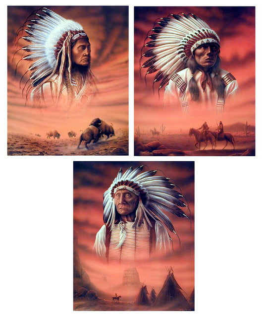 Native American Indian Chief Picture Three Set 8x10 Wall Decor Art Print Posters