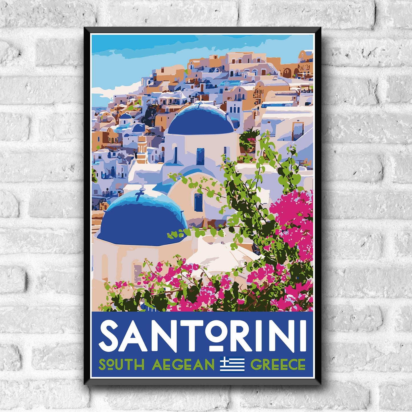 GO SEE DESIGN Santorini Vintage-Style Travel Poster - 8x10-12x18-18x24-24x36 / 4x6 Postcard WPA Style Art Print Greek Islands South Aegean Greece (8x10 Inch Poster)