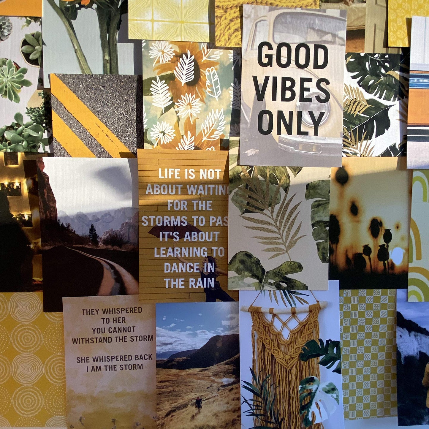 30-Pack Set Yellow Aesthetic Wall Collage Kit. Each Photo / Mini picture print poster is 4x6 inch. Perfect for Girls, Teens, and Young Adults who like VSCO Bedroom Decorations or Boho Dorm Wall Decor.