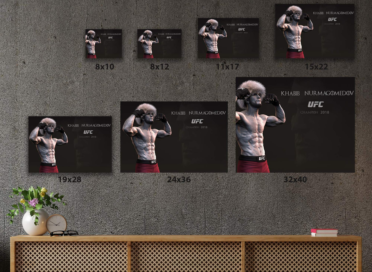 Khabib Nurmagomedov Poster Wall Art for Home Boxer in Papakha Interior Decor Prints 8" x 12"