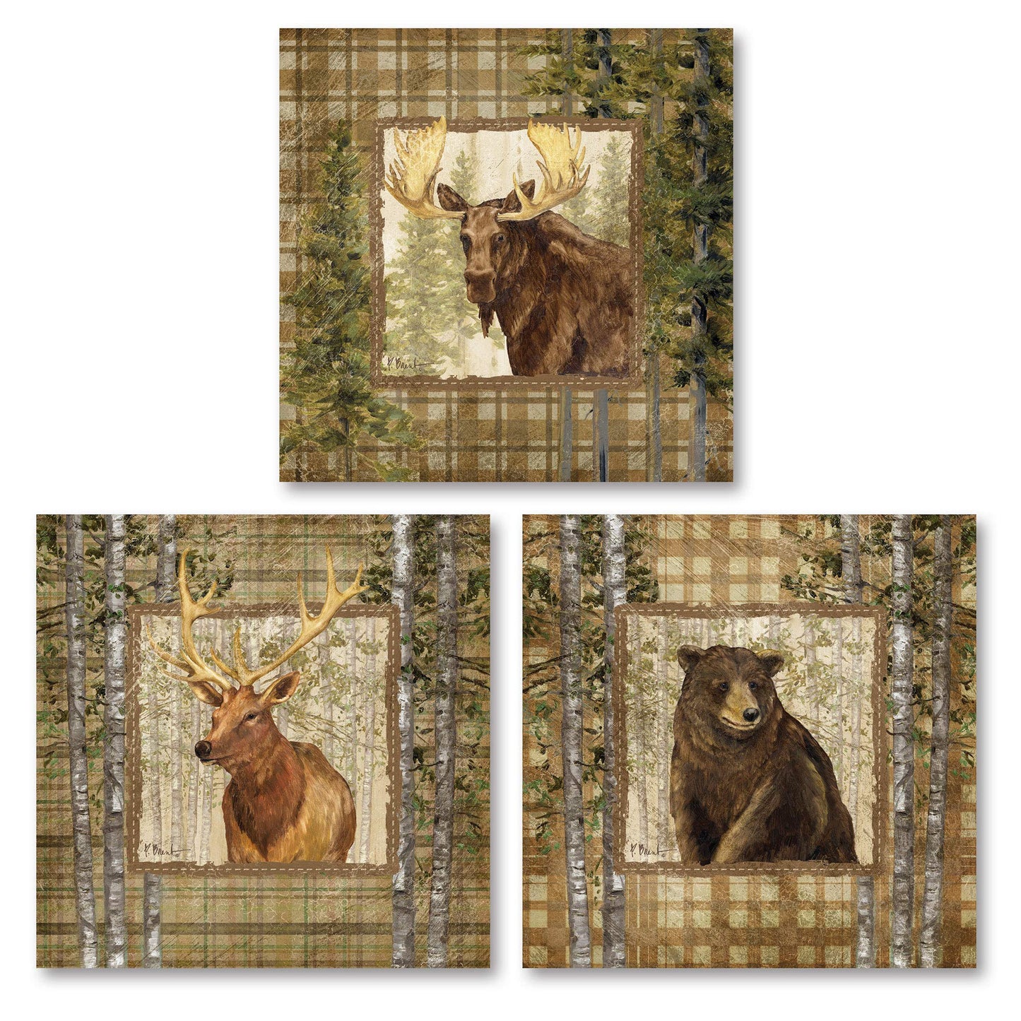 Rustic Cabin Moose Bear and Buck; Lodge Decor; Three 12x12in Poster Print
