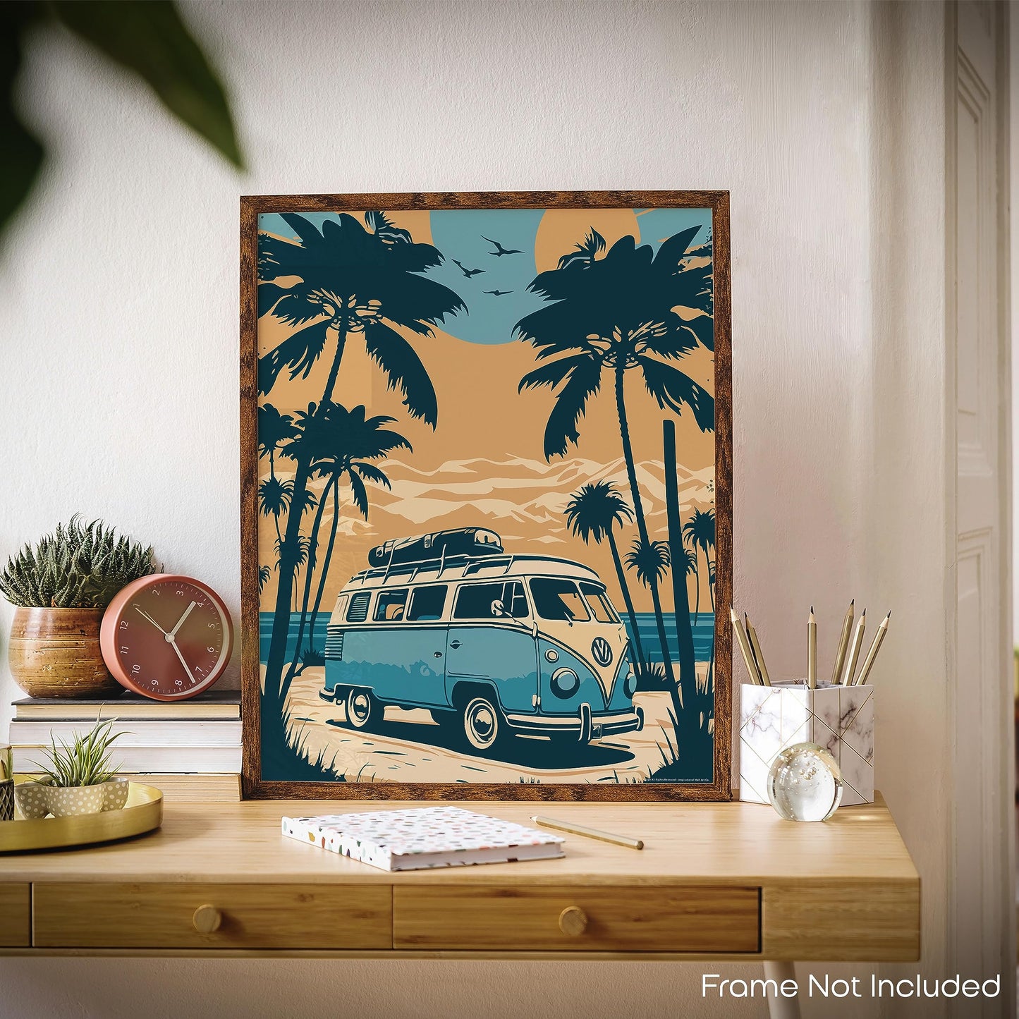 Inspirational Wall Art Co. - Palm Trees | Retro Volkswagen Van Poster - Vintage Beach Poster - Beach Surf Poster - Vintage Beach Prints - Pictures For Beach House | 11x14 Inches Unframed